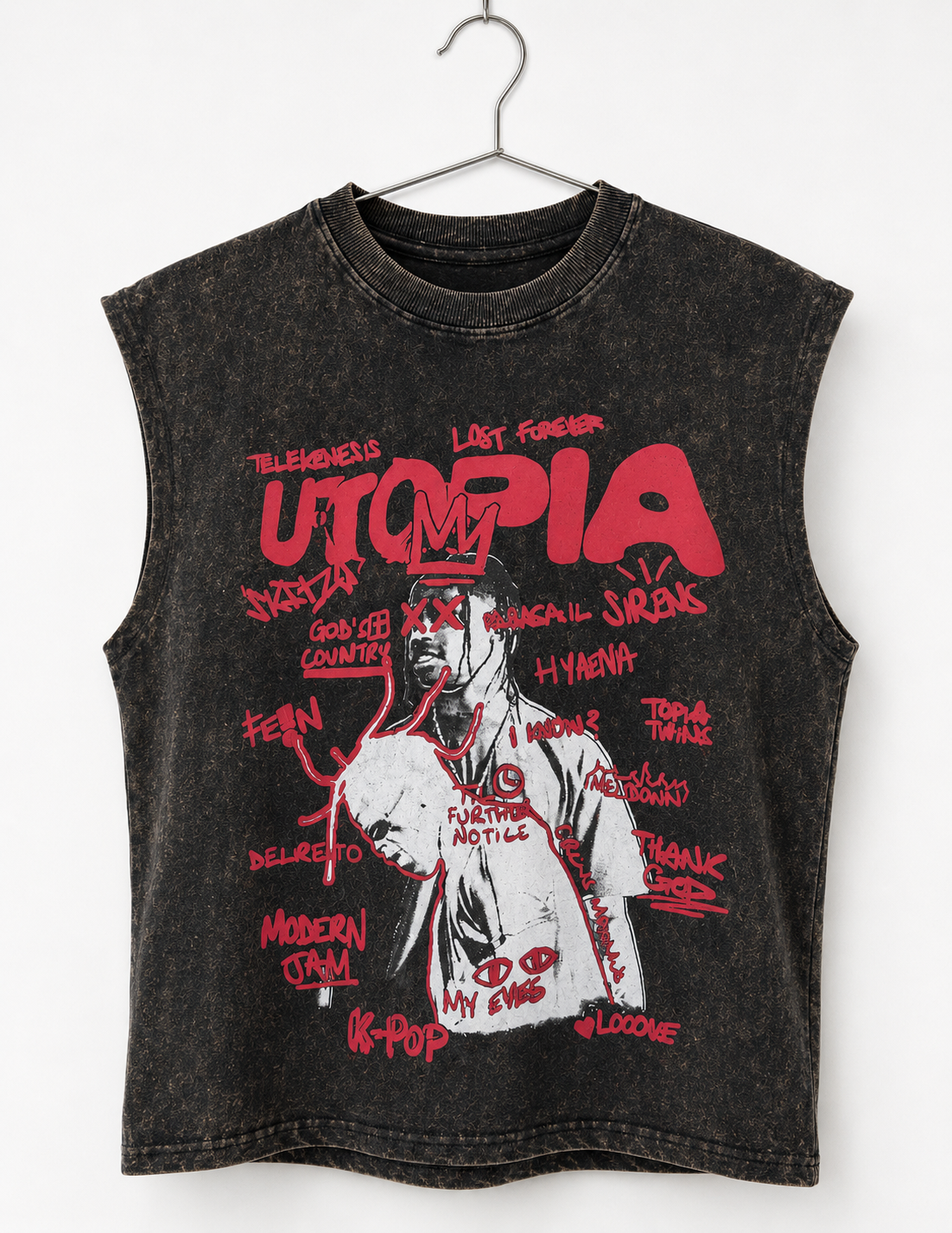 UTOPIA Acid Wash Sleeveless Oversized Tee