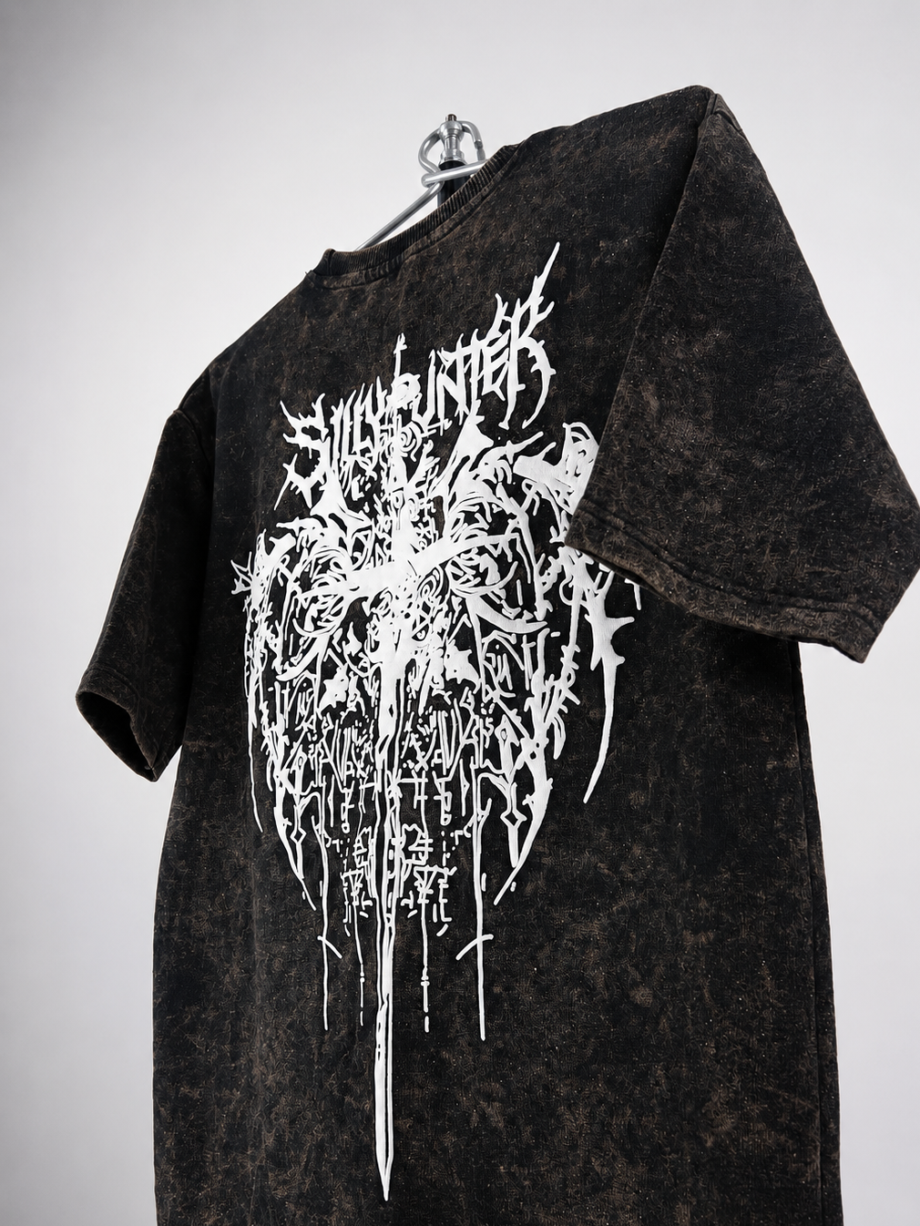SILLY PUNTER Acid Wash Puff Print Oversized Tee