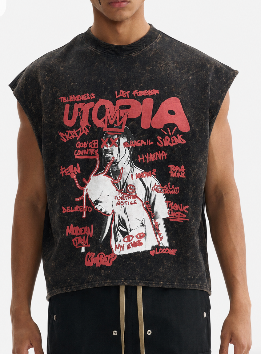 UTOPIA Acid Wash Sleeveless Oversized Tee