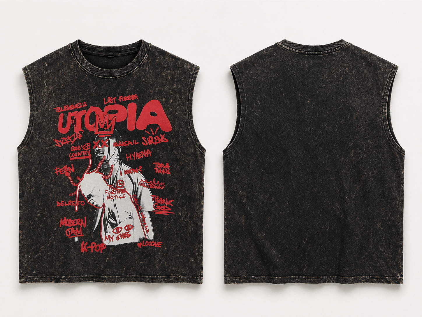 UTOPIA Acid Wash Sleeveless Oversized Tee